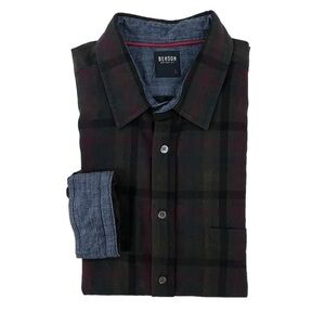 Benson Mens Button Down Flannel Shirt Green Black Red Size L
